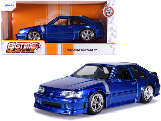 1989 Ford Mustang GT 5.0 Candy Blue with Silver Stripes "Bigtime Muscle" 1/24 Diecast Model Car by Jada <h2>1989 Jada</h2> <p>High-quality perfect for collectors and enthusiasts. Features detailed int