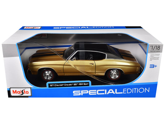 1971 Chevrolet Chevelle SS 454 Sport Gold Metallic with Black Top and Black Stripes "Special Edition" 1/18 T&y Diecast Model Car by Maisto