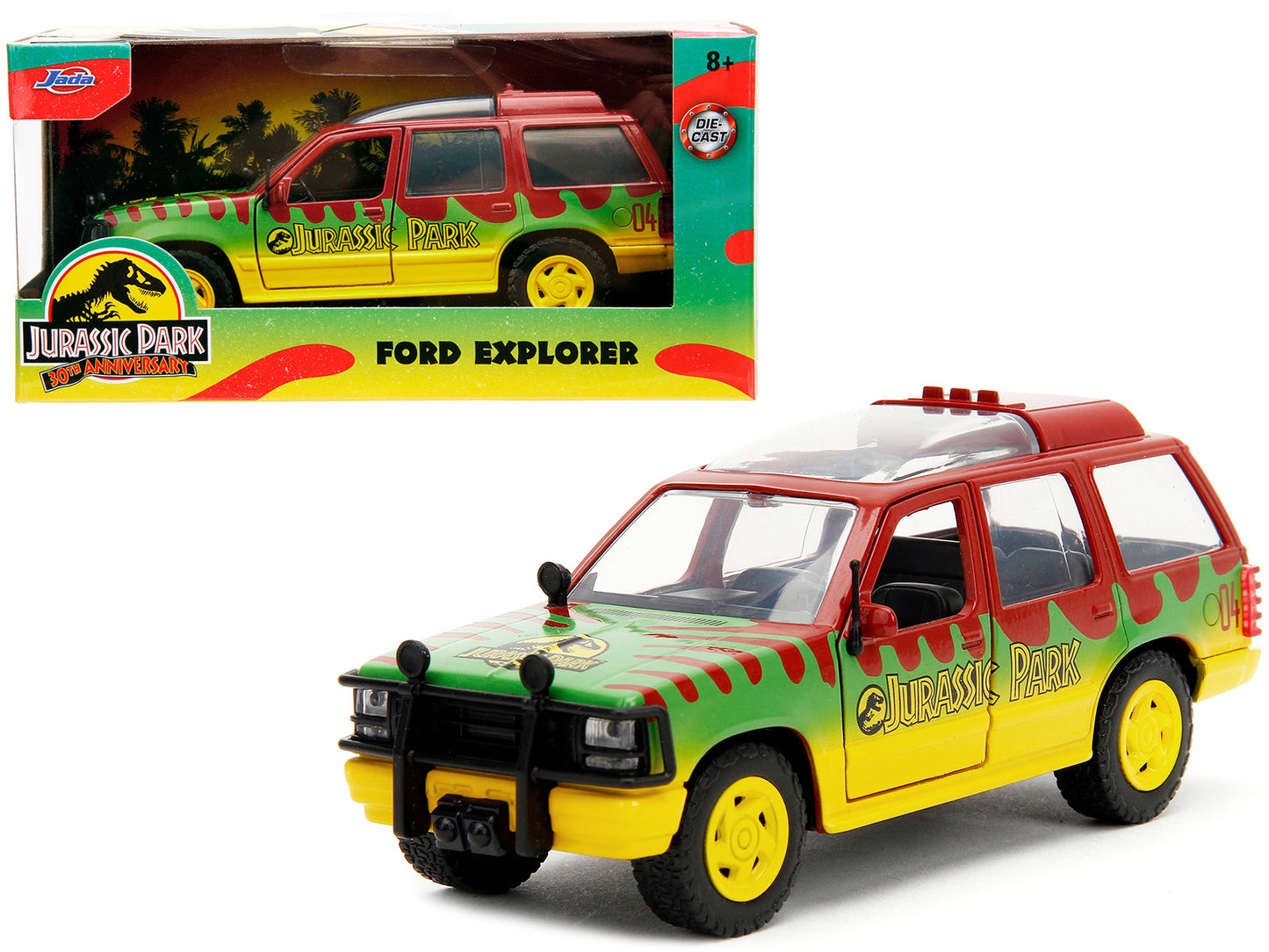 Ford Explorer Red and Yellow with Green Graphics "Jurassic Park" (1993) Movie 30th Anniversary "Hollywood Rides" Series 1/32 Diecast Model Car by Jada <h2>Ford Jada</h2> <p>High-quality perfect for co