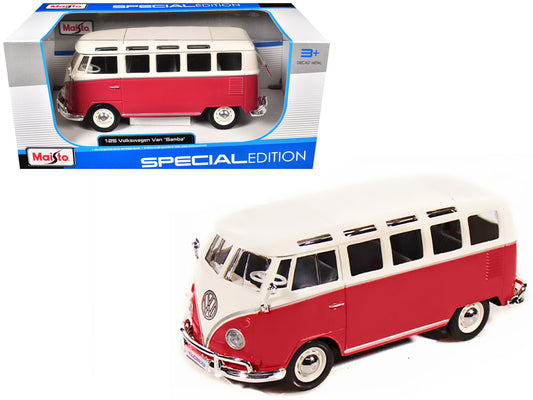 Volkswagen Van Samba Bus Red and White 1/25 Diecast Model - Maisto