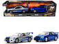Brian's Nissan Skyline GT-R (BNR34) Silver with Blue Stripes and Nissan GT-R (BNR34) Blue Metallic Set of 2 pieces "25 Years of Fast & Furious" Series 1/32 Diecast Model Cars by Jada