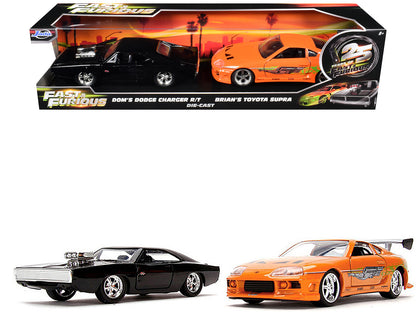 Dom's Dodge Charger R/T Black Brian's Toyota Supra 1/32 Diecast Model Car - Jada