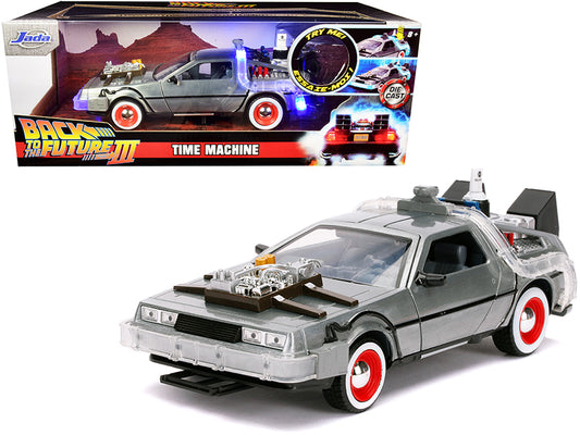 DeLorean Brushed Metal Time Machine Lights (1990) 1/24 Diecast Model Car - Jada
