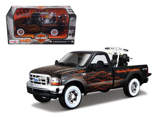 1999 Ford F-350 Super Duty Pickup Black Flames 1/24 Diecast Model - Maisto