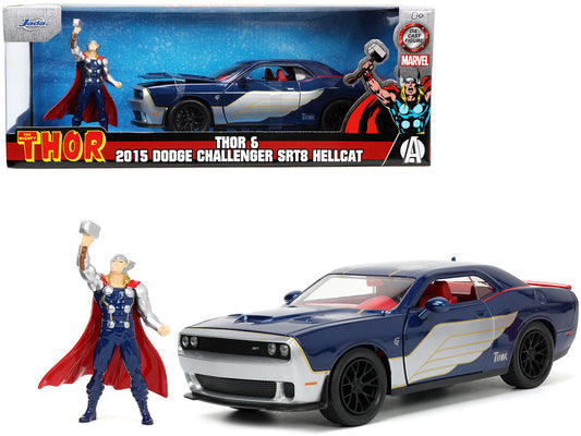 2015 Dodge Challenger SRT Hellcat Dark Blue with Graphics and Red Interior Thor Diecast Figure "The Mighty Thor" "Marvel" Series 1/24 Model Car by Jada <h2>2015 Jada</h2> <p>High-quality perfect for c