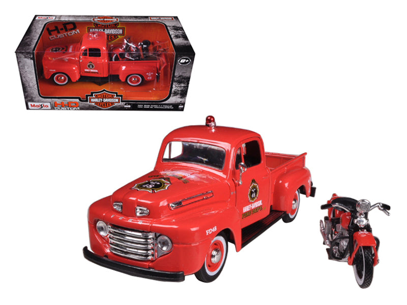 1948 Ford F-1 Pickup Truck Fire Truck 1936 1/24 Diecast Model - Maisto