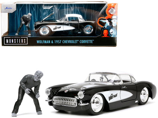 1957 Chevrolet Corvette Black with White Top and Wolfman Diecast Figure "Universal Monsters" "Hollywood Rides" Series 1/24 Model Car by Jada <h2>1957 Jada</h2> <p>High-quality perfect for collectors e