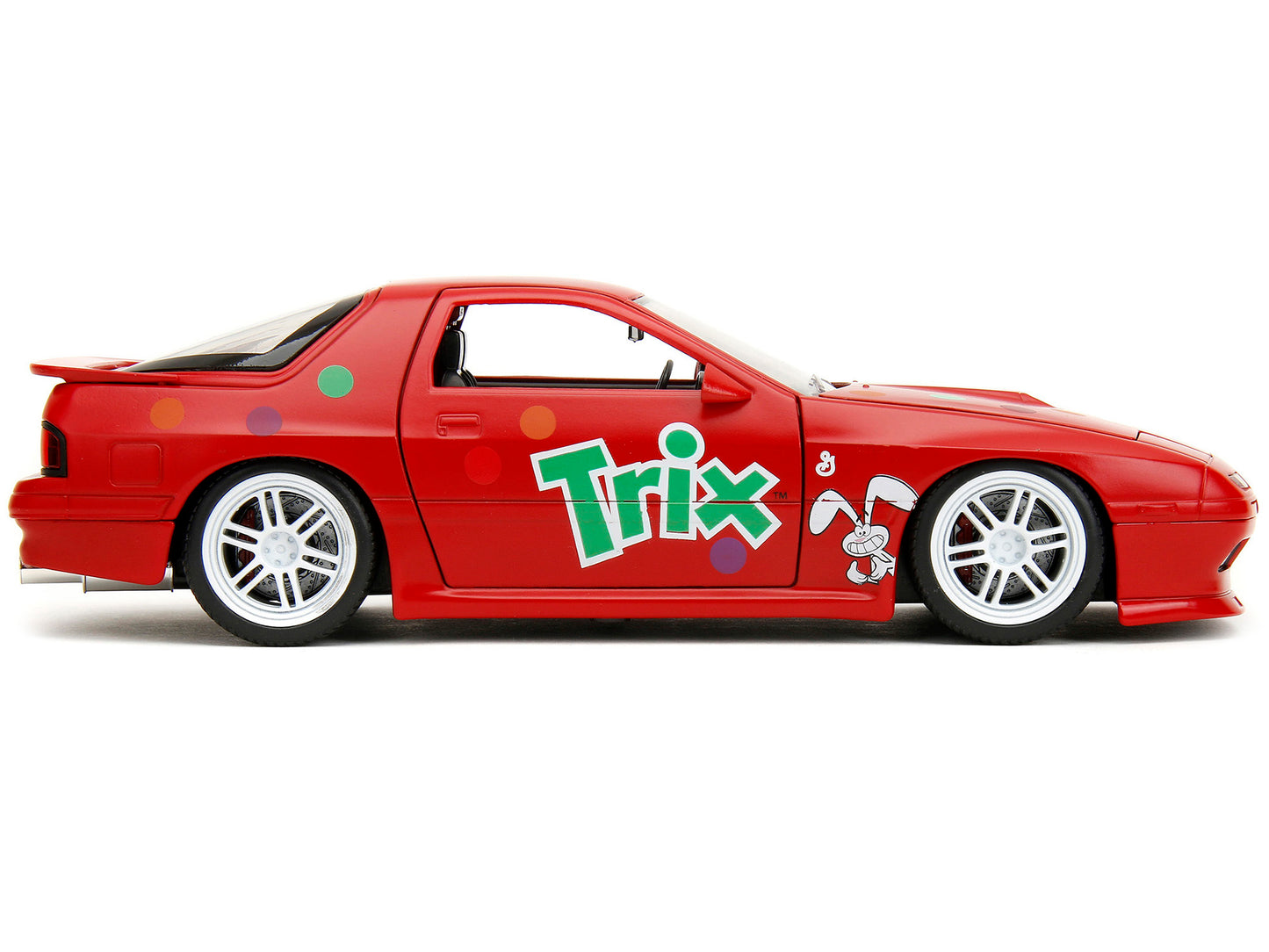 1985 Mazda RX-7 RHD (Right Hand Drive) Red with Graphics and Trix Rabbit Diecast Figure "Trix Cereal" "Hollywood Rides" Series 1/24 Model Car by Jada <h2>1985 Jada</h2> <p>High-quality perfect for col