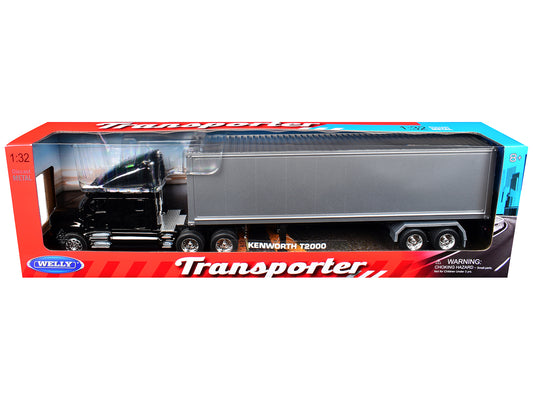 Kenworth T2000 Truck Black with Gray Container "Transporter" Series 1/32 T&y Diecast Model by Welly