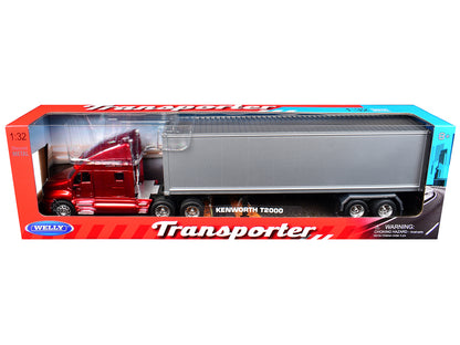Kenworth T2000 Truck Red Metallic with Gray Container "Transporter" Series 1/32 Diecast Model by Welly