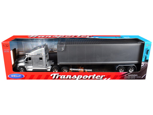 Kenworth T2000 Truck Silver Metallic with Gray Container "Transporter" Series 1/32 T&y Diecast Model by Welly