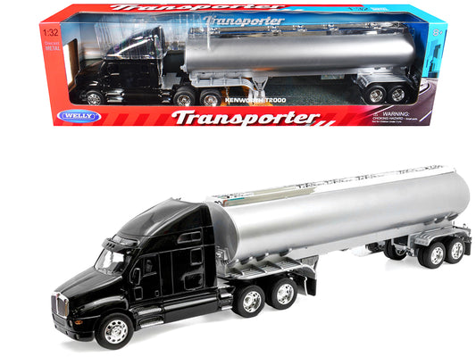 Kenworth T2000 Truck Black with Silver Tanker Trailer "Transporter" Series 1/32 T&y Diecast Model by Welly