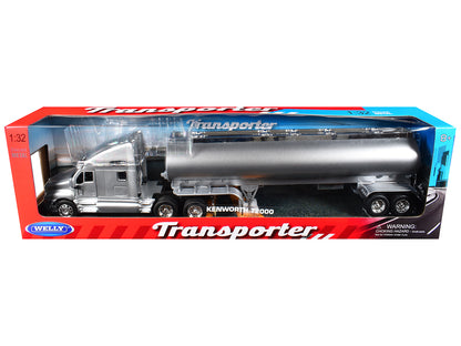 Kenworth T2000 Truck Silver Metallic with Silver Tanker Trailer "Transporter" Series 1/32 Diecast Model by Welly