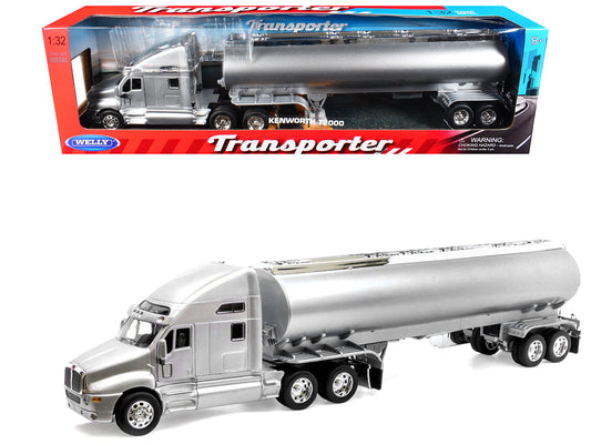 Kenworth T2000 Truck Silver Metallic with Silver Tanker Trailer "Transporter" Series 1/32 T&y Diecast Model by Welly