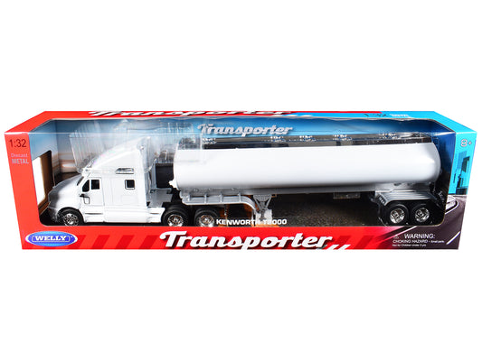 Kenworth T2000 Truck White with White Tanker Trailer "Transporter" Series 1/32 T&y Diecast Model by Welly