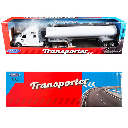 Kenworth T2000 Truck White with White Tanker Trailer "Transporter" Series 1/32 Diecast Model by Welly