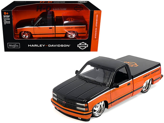 1993 Chevrolet 454 SS Pickup Truck "Harley Davidson" Black and Orange "H-D Custom" Series 1/24 T&y Diecast Model Car by Maisto
