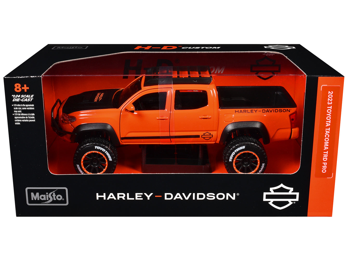 Maisto 2023 Toyota Tacoma TRD Pro Pickup Truck "Harley Davidson" Orange and Black with Roof Rack "H-D Custom" Series 1/24 Diecast Model Car by <h2>2023 Maisto</h2> <p>High-quality perfect for collecto