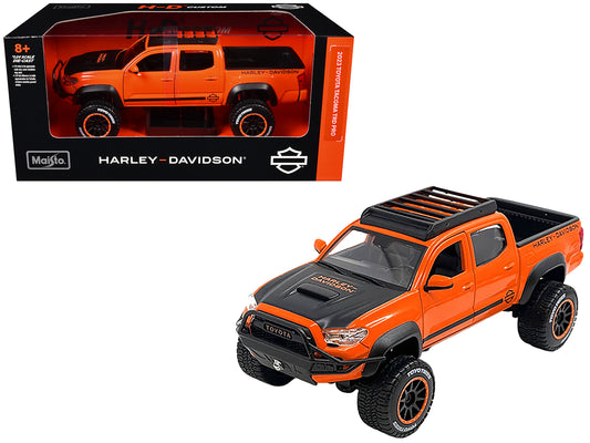 2023 T&yota Tacoma TRD Pro Pickup Truck "Harley Davidson" Orange and Black with Roof Rack "H-D Custom" Series 1/24 T&y Diecast Model Car by Maisto