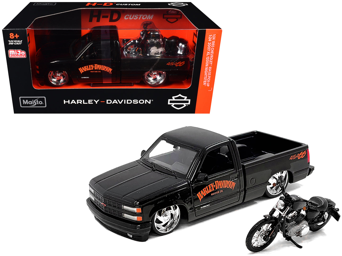 Maisto 1993 Chevrolet 454 SS Pickup Truck "Harley Davidson" Black and 2007 Harley-Davidson XL 1200N Nightster Motorcycle "H-D Custom" Series 1/24 Diecast Model Car by <h2>1993 Maisto</h2> <p>High-qual
