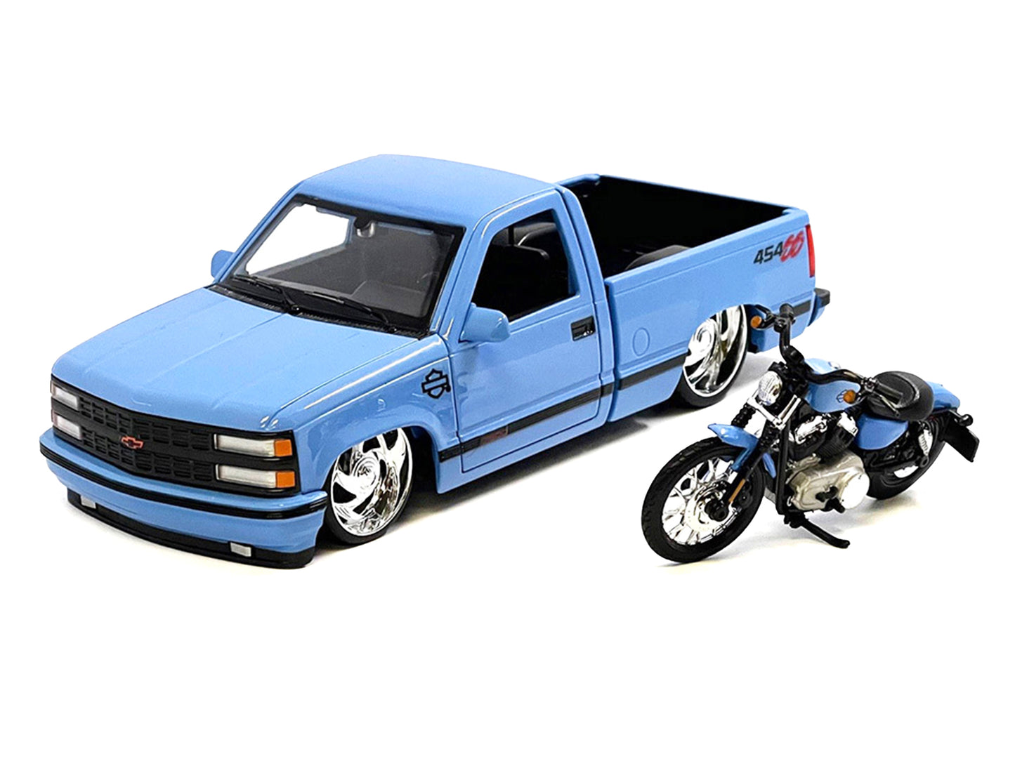 Maisto 1993 Chevrolet 454 SS Pickup Truck "Harley Davidson" Light Blue and 2007 Harley-Davidson XL 1200N Nightster Motorcycle "H-D Custom" Series 1/24 Diecast Model Car by <h2>1993 Maisto</h2> <p>High