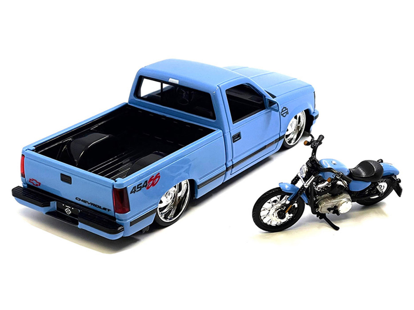 Maisto 1993 Chevrolet 454 SS Pickup Truck "Harley Davidson" Light Blue and 2007 Harley-Davidson XL 1200N Nightster Motorcycle "H-D Custom" Series 1/24 Diecast Model Car by <h2>1993 Maisto</h2> <p>High