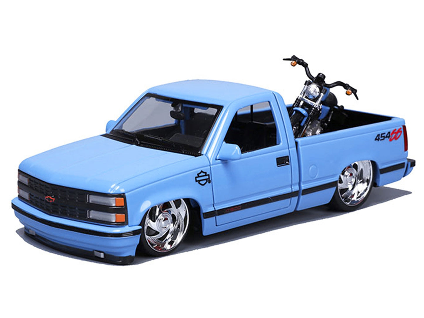 Maisto 1993 Chevrolet 454 SS Pickup Truck "Harley Davidson" Light Blue and 2007 Harley-Davidson XL 1200N Nightster Motorcycle "H-D Custom" Series 1/24 Diecast Model Car by <h2>1993 Maisto</h2> <p>High