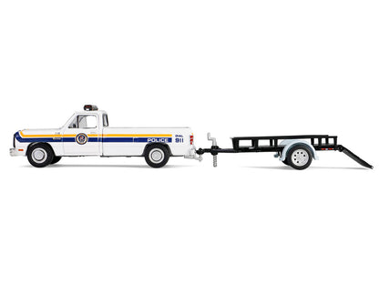 GreenLight 1990 Dodge Ram D250 Pickup Truck "Philadelphia PA Police Department" White with Stripes and Utility Trailer "Hot Pursuit Hitch & Tow" Series 1 1/64 Diecast Model Cars by <h2>1990 Greenlight
