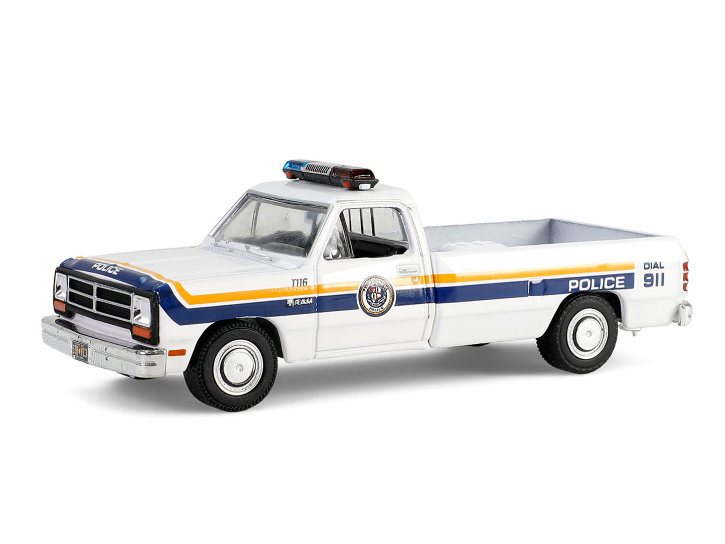 GreenLight 1990 Dodge Ram D250 Pickup Truck "Philadelphia PA Police Department" White with Stripes and Utility Trailer "Hot Pursuit Hitch & Tow" Series 1 1/64 Diecast Model Cars by <h2>1990 Greenlight