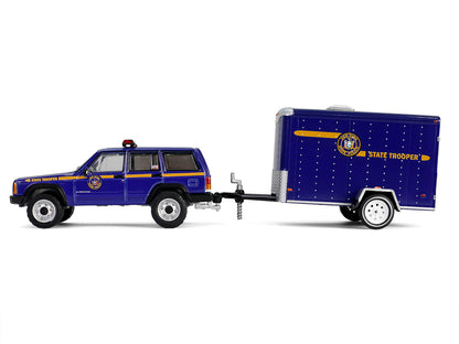 GreenLight 2001 Jeep Cherokee "New York State Police" Blue with Yellow Stripes and Small Cargo Trailer "Hot Pursuit Hitch & Tow" Series 1 1/64 Diecast Model Cars by <h2>2001 Greenlight</h2> <p>High-qu