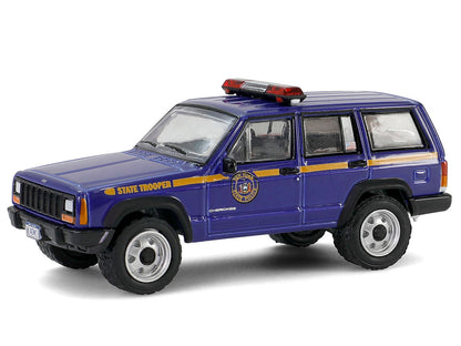 GreenLight 2001 Jeep Cherokee "New York State Police" Blue with Yellow Stripes and Small Cargo Trailer "Hot Pursuit Hitch & Tow" Series 1 1/64 Diecast Model Cars by <h2>2001 Greenlight</h2> <p>High-qu