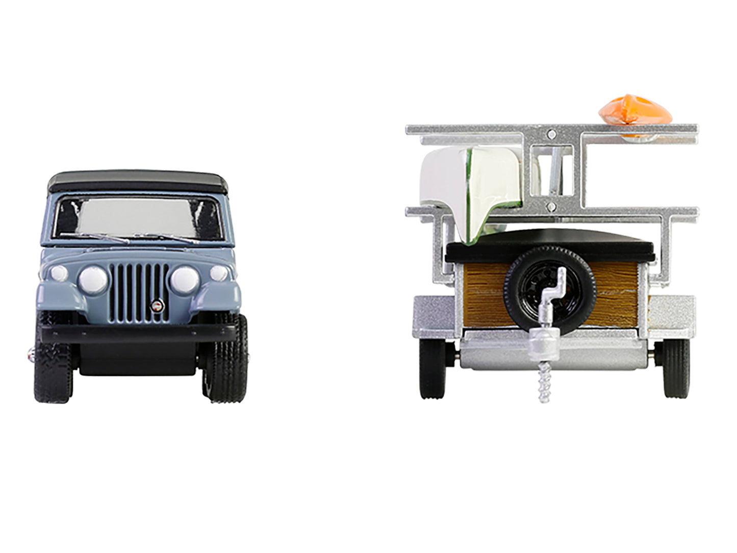 GreenLight 1968 Jeep Jeepster Commando SC-1 Gray with Black Stripes and Top Canoe Trailer Rack Kayak "Hitch & Tow" Series 32 1/64 Diecast Model Cars by <h2>1968 Greenlight</h2> <p>High-quality car per