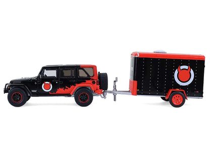 GreenLight 2012 Jeep Wrangler Unlimited "Diablo Sport" Black with Red Graphics and Small Cargo Trailer "Hitch & Tow" Series 33 1/64 Diecast Model Cars by <h2>2012 Greenlight</h2> <p>High-quality car p