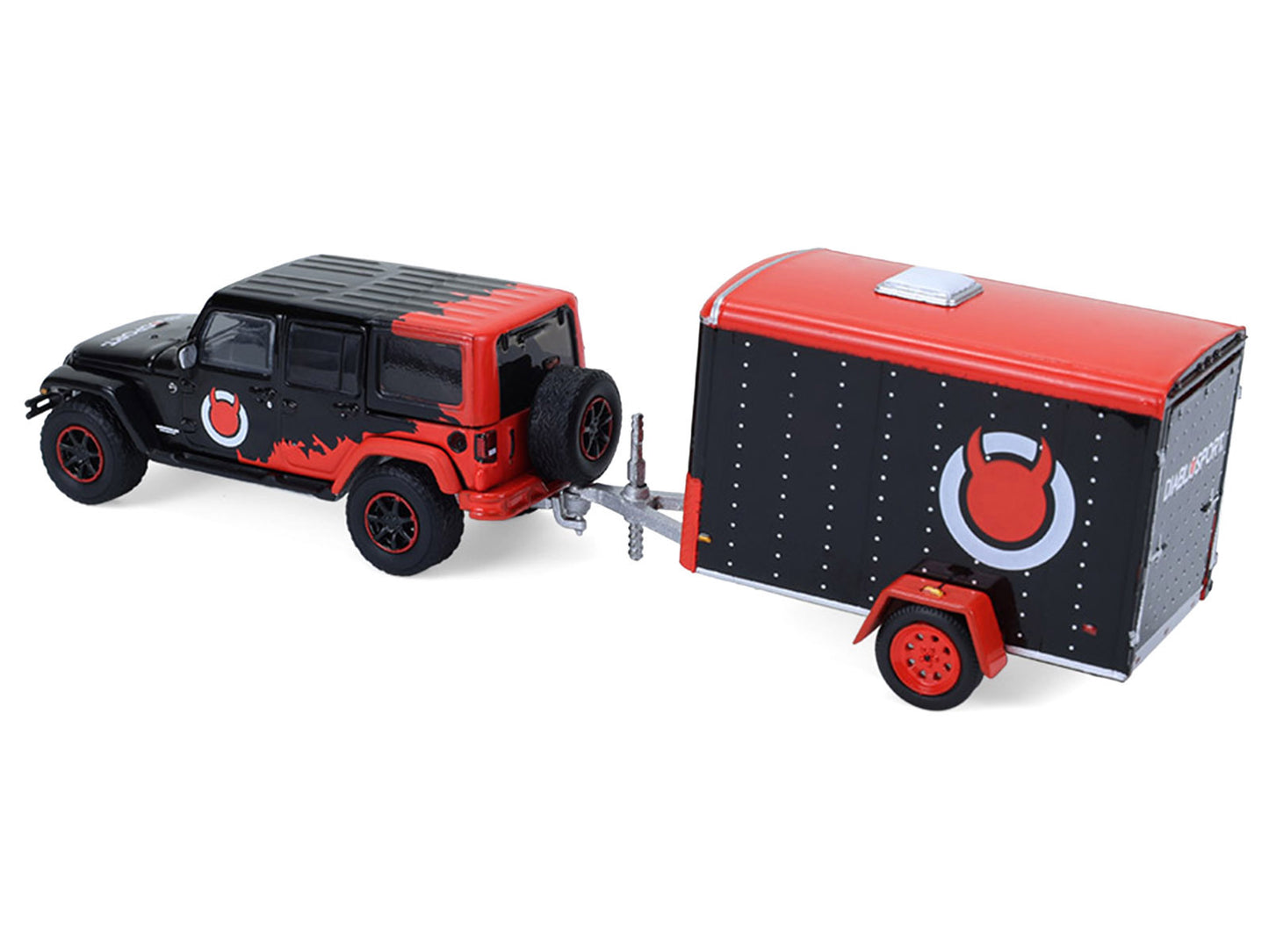GreenLight 2012 Jeep Wrangler Unlimited "Diablo Sport" Black with Red Graphics and Small Cargo Trailer "Hitch & Tow" Series 33 1/64 Diecast Model Cars by <h2>2012 Greenlight</h2> <p>High-quality car p