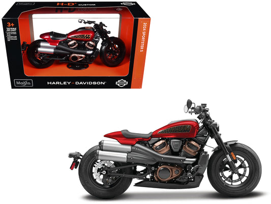 2024 Harley Davidson Sportster S Motorcycle Red Metallic and Black "H-D Custom" Series 1/12 T&y Diecast Model Car by Maisto