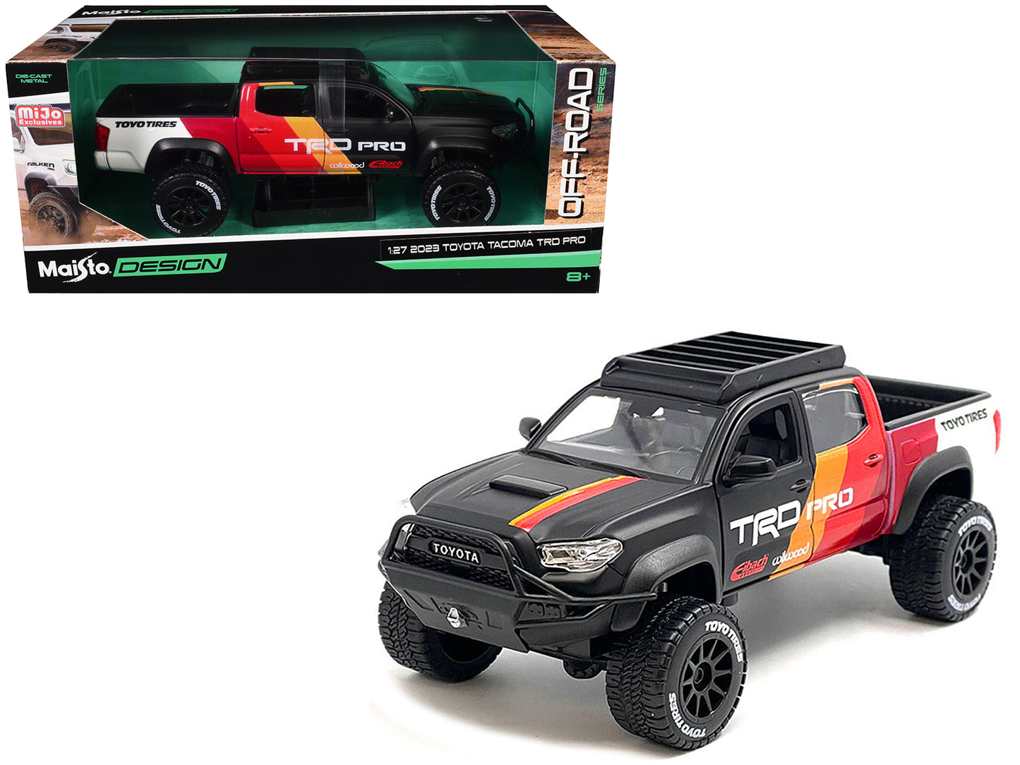 Maisto 2023 Toyota Tacoma TRD PRO Off Road Pickup Truck Matt Black with Graphics and Roofrack "Maisto Design" Series 1/27 Diecast Model Car by <h2>2023 Maisto</h2> <p>High-quality perfect for collecto