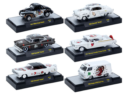 "Auto-Thentics" 6 piece Set Release S154 IN DISPLAY CASES Limited Edition 1/64 T&y Diecast Model Cars by M2 Machines