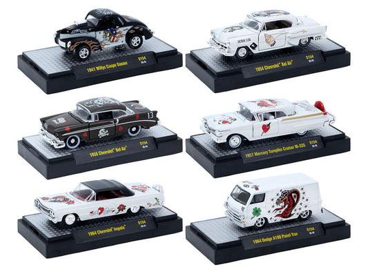"Auto-Thentics" 6 piece Set Release S154 IN DISPLAY CASES Limited Edition 1/64 T&y Diecast Model Cars by M2 Machines