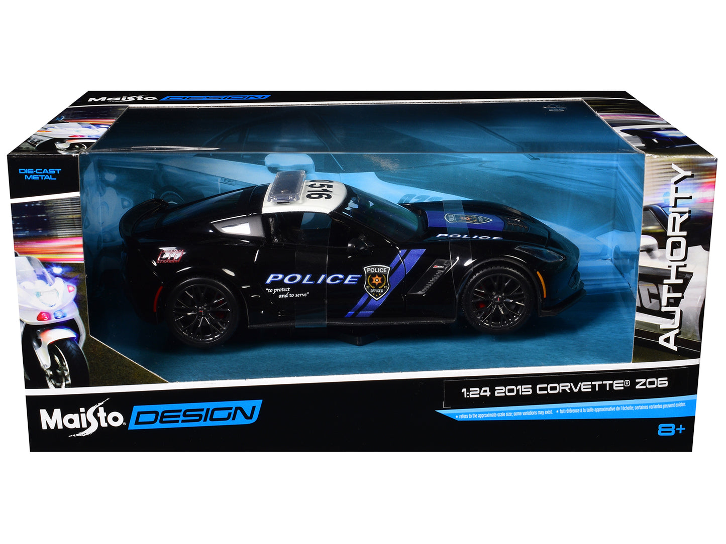Maisto 2015 Chevrolet Corvette Z06 "Police" Black with Blue Stripes and White Top "Maisto Design Authority" Series 1/24 Diecast Model Car by <h2>2015 Maisto</h2> <p>High-quality perfect for collectors