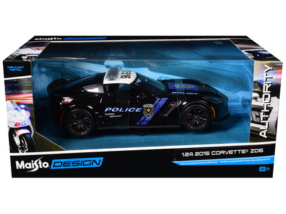 Maisto 2015 Chevrolet Corvette Z06 "Police" Black with Blue Stripes and White Top "Maisto Design Authority" Series 1/24 Diecast Model Car by <h2>2015 Maisto</h2> <p>High-quality perfect for collectors