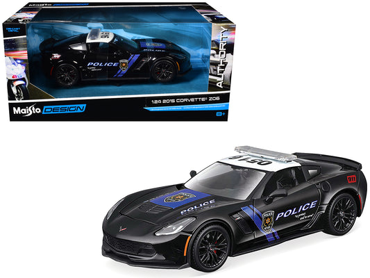 2015 Chevrolet Corvette Z06 "Police" Black with Blue Stripes and White Top "Maisto Design Authority" Series 1/24 T&y Diecast Model Car by Maisto