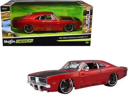 1969 Dodge Charger R/T Red Metallic with Black Hood and Black Stripes "Classic Muscle" 1/25 T&y Diecast Model Car by Maisto
