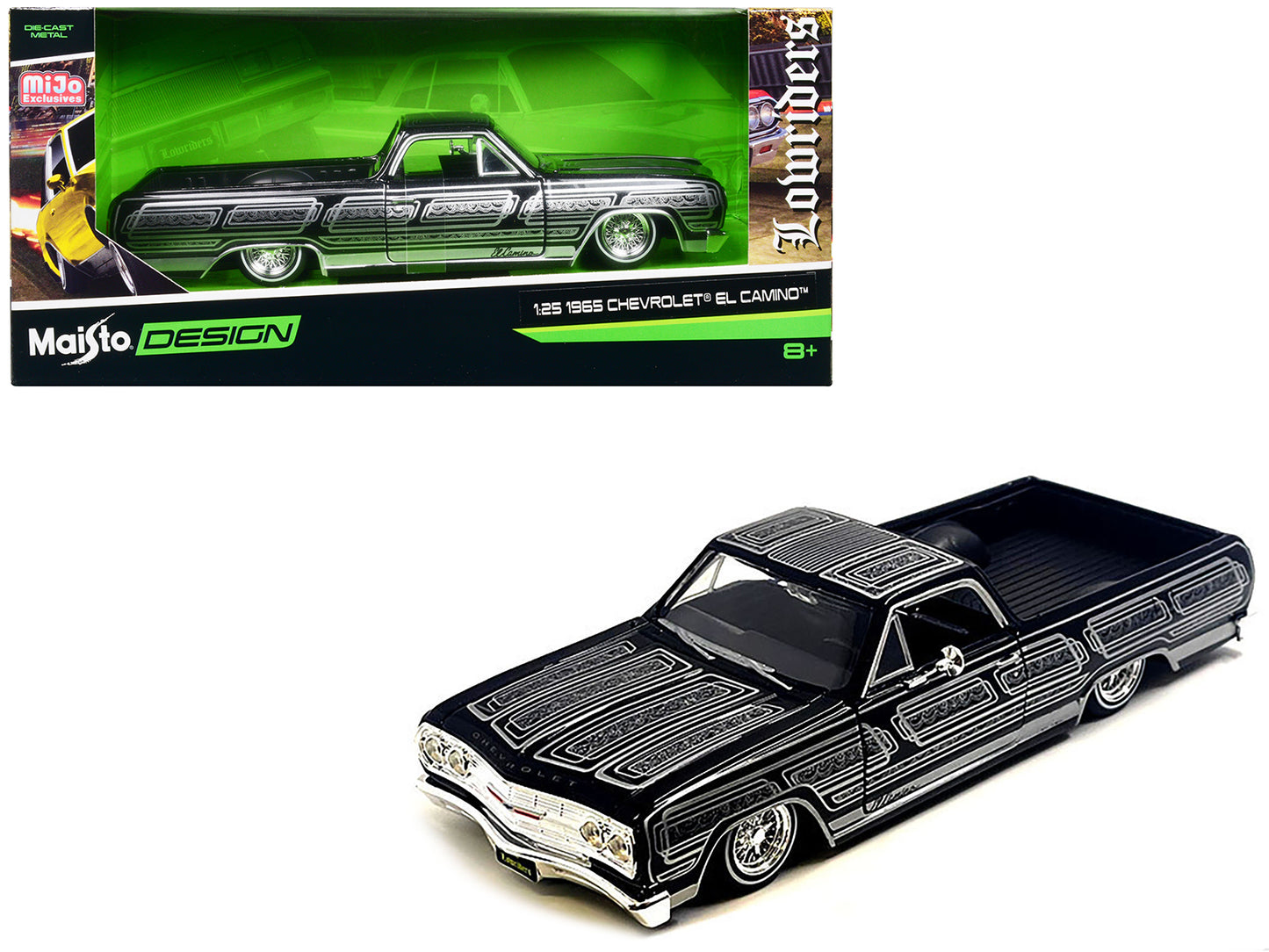 Maisto 1965 Chevrolet El Camino Lowrider Black Metallic with Silver Graphics "Lowriders" Series 1/25 Diecast Model Car by <h2>1965 Maisto</h2> <p>High-quality perfect for collectors and enthusiasts. F