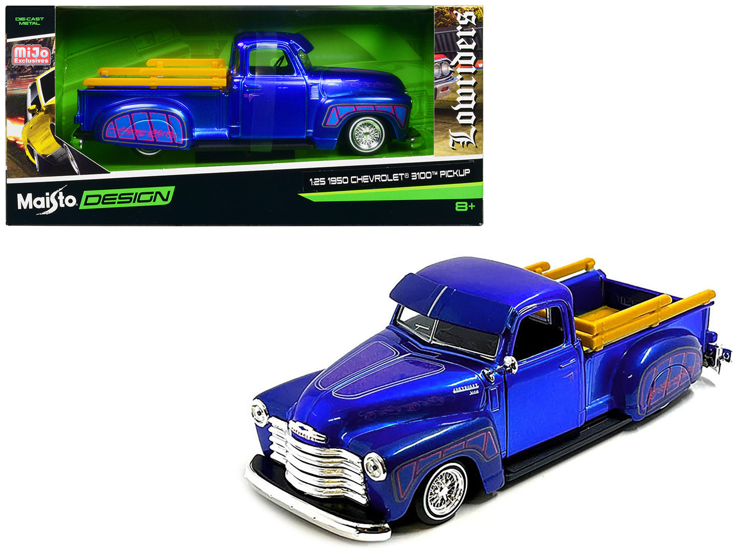 Maisto 1950 Chevrolet 3100 Pickup Truck Lowrider Candy Blue with Graphics "Lowriders" Series 1/25 Diecast Model Car by <h2>1950 Maisto</h2> <p>High-quality perfect for collectors and enthusiasts. Feat