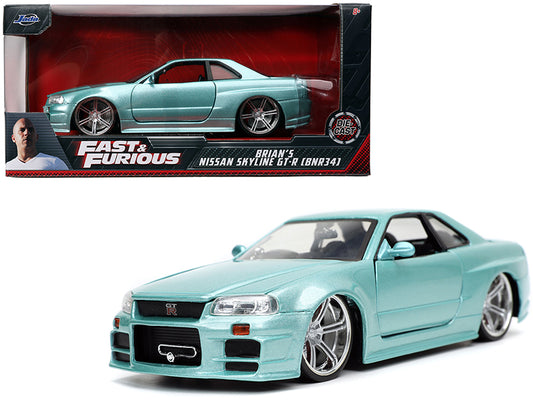 Brian's Nissan Skyline GT-R (BNR34) RHD (Right Hand Drive) Turquoise Metallic "Fast & Furious" Movie 1/24 Diecast Model Car by Jada <h2>Brian's Jada</h2> <p>High-quality perfect for collectors and ent