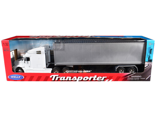 Freightliner Columbia Truck White with Gray Container 1/32 T&y Diecast Model by Welly