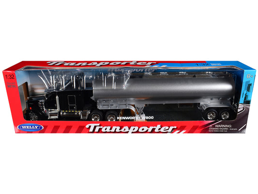 Kenworth W900 Truck Black with Silver Tanker Trailer "Transporter" Series 1/32 T&y Diecast Model by Welly
