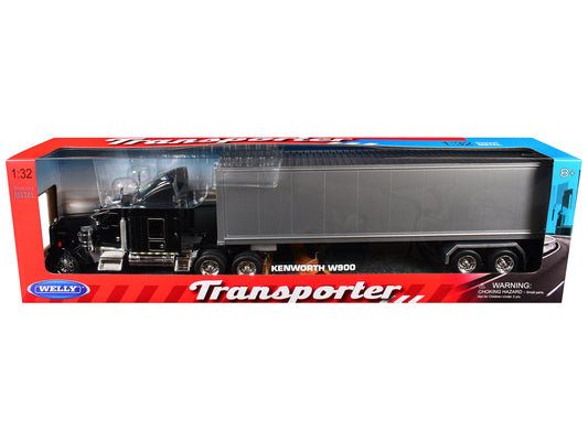 Kenworth W900 Truck Black with Gray Container 1/32 T&y Diecast Model by Welly