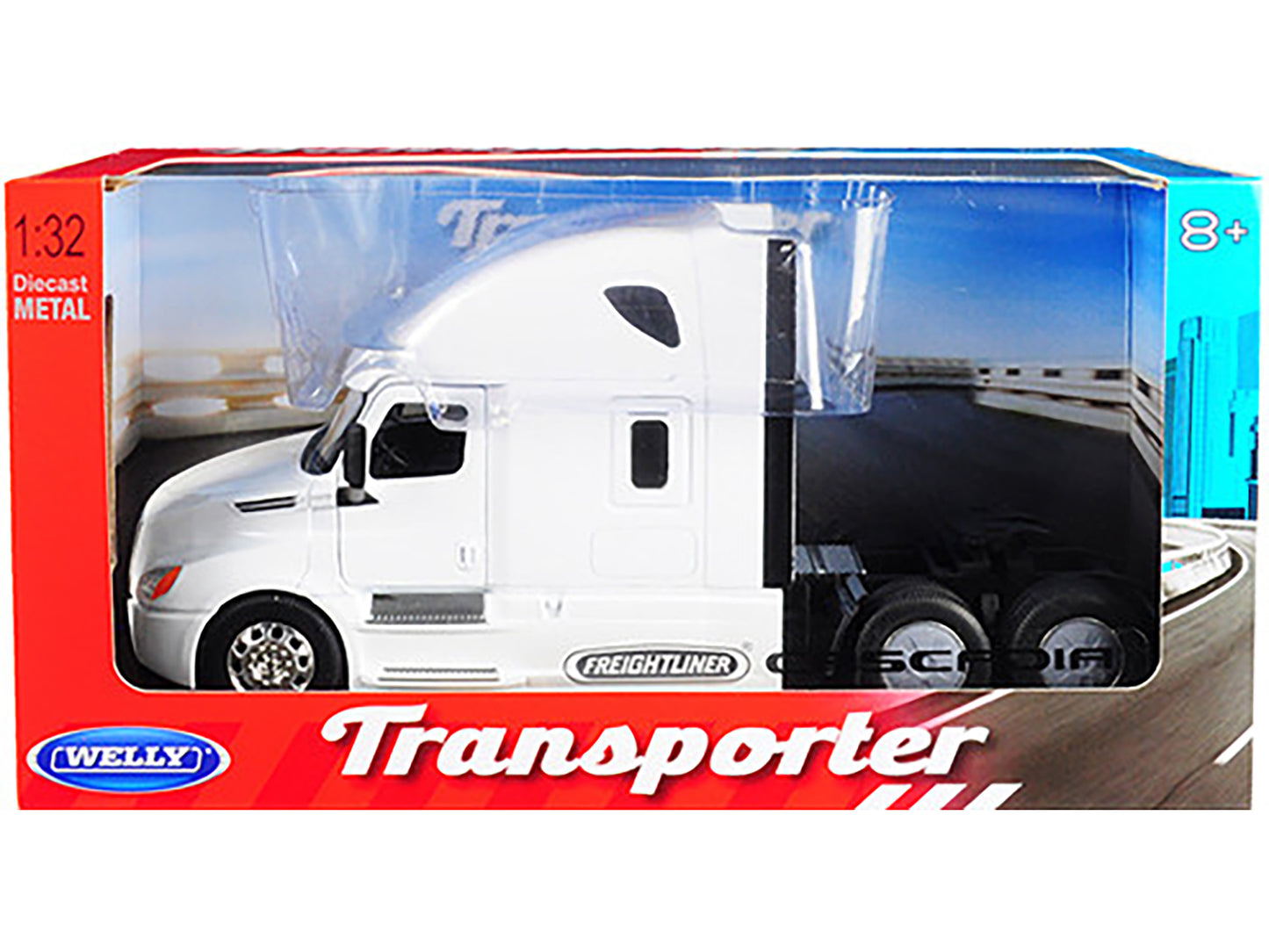 Freightliner Cascadia Truck White "Transporter" 1/32 T&y Diecast Model by Welly