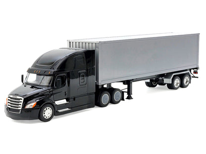 Freightliner Cascadia Truck Black with Silver Container "Transporter" Series 1/32 Diecast Model by Welly